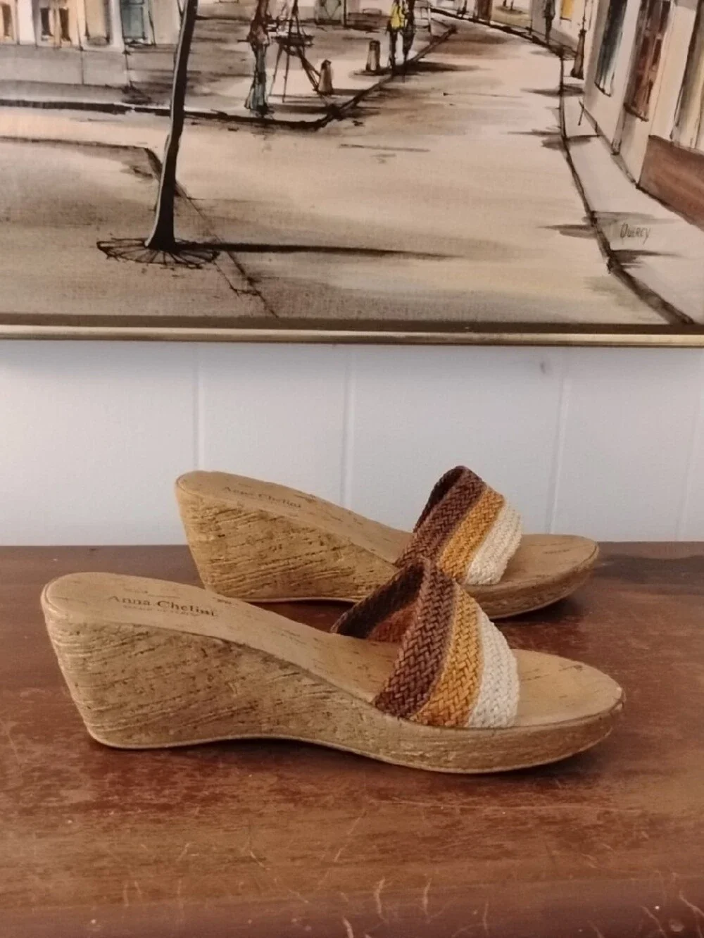 Anna Chelini Multi-Stripe Wedge Slide Sandals